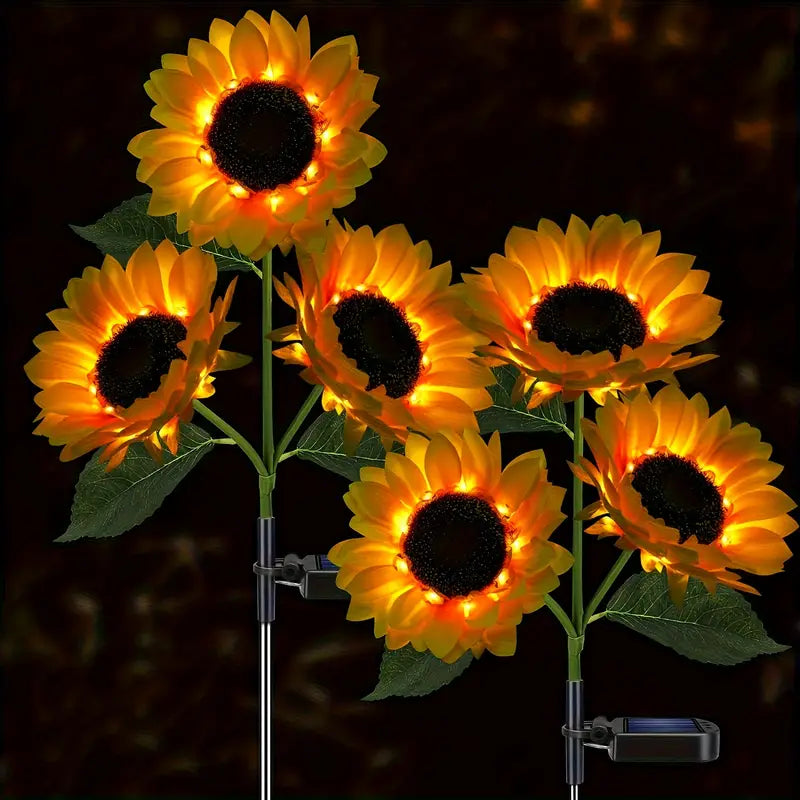 Sunshine Blooms™ - Outdoor Sunflower Solar Lights 2 Packs of 3 Sunflower Bloom