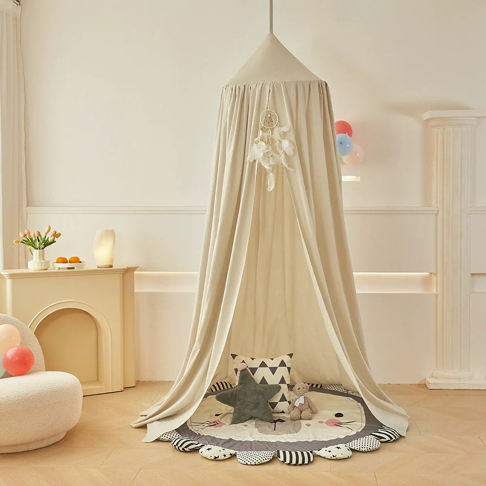 Kids Bed Canopy — Solid Color Nursery Room Decor Beige