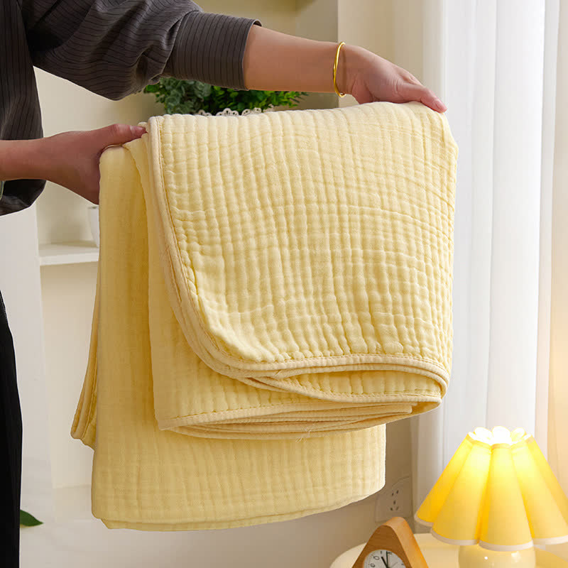 Cotton Waffle Blanket - Breathable All-Season Throw Yellow