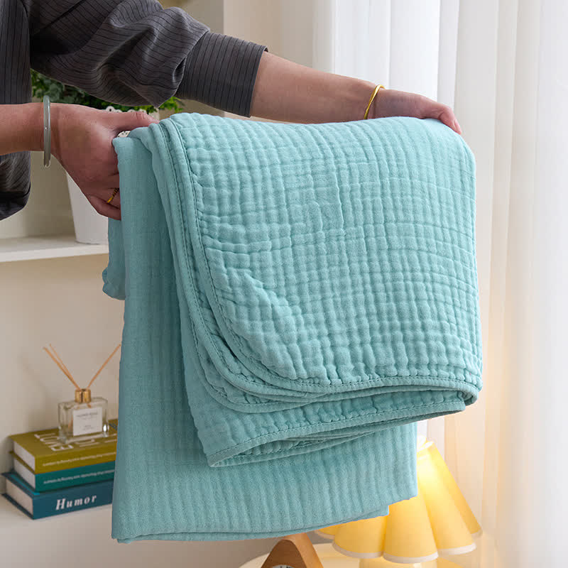 Cotton Waffle Blanket - Breathable All-Season Throw Blue
