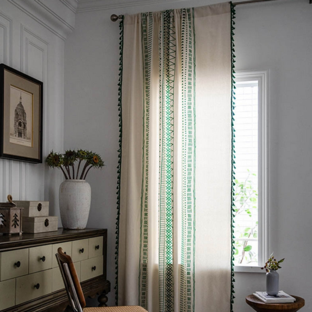 Solstice Loom Artisan Tassel Curtain Emerald Fern
