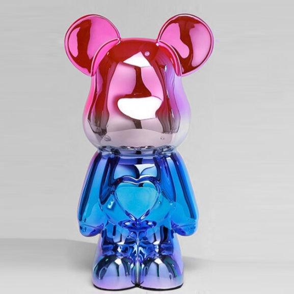 Space Bear Metallic Sculpture Figurine Pink and Blue