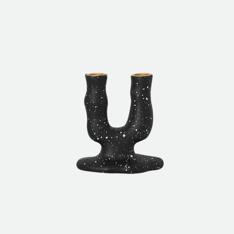 Spotted Resin Candle Holder Black Two Candle