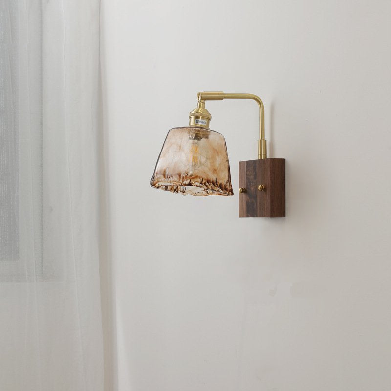 Stained Murano Glass & Wood LED Wall Lamp Dome No Pull Chain Switch