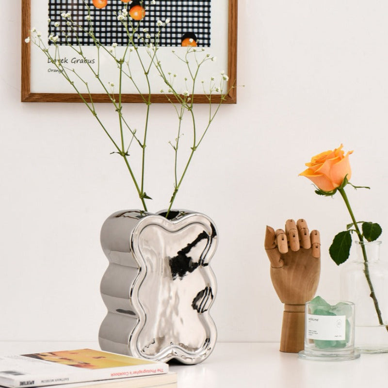 Steel Rose Plated Ceramic Vases