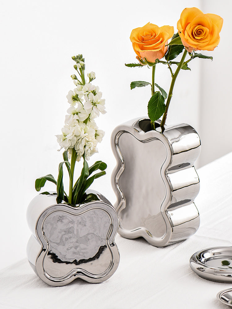 Steel Rose Plated Ceramic Vases