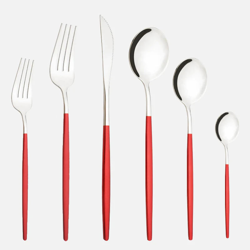 Stellar Dining 6-Piece Cutlery Set Red SIlver