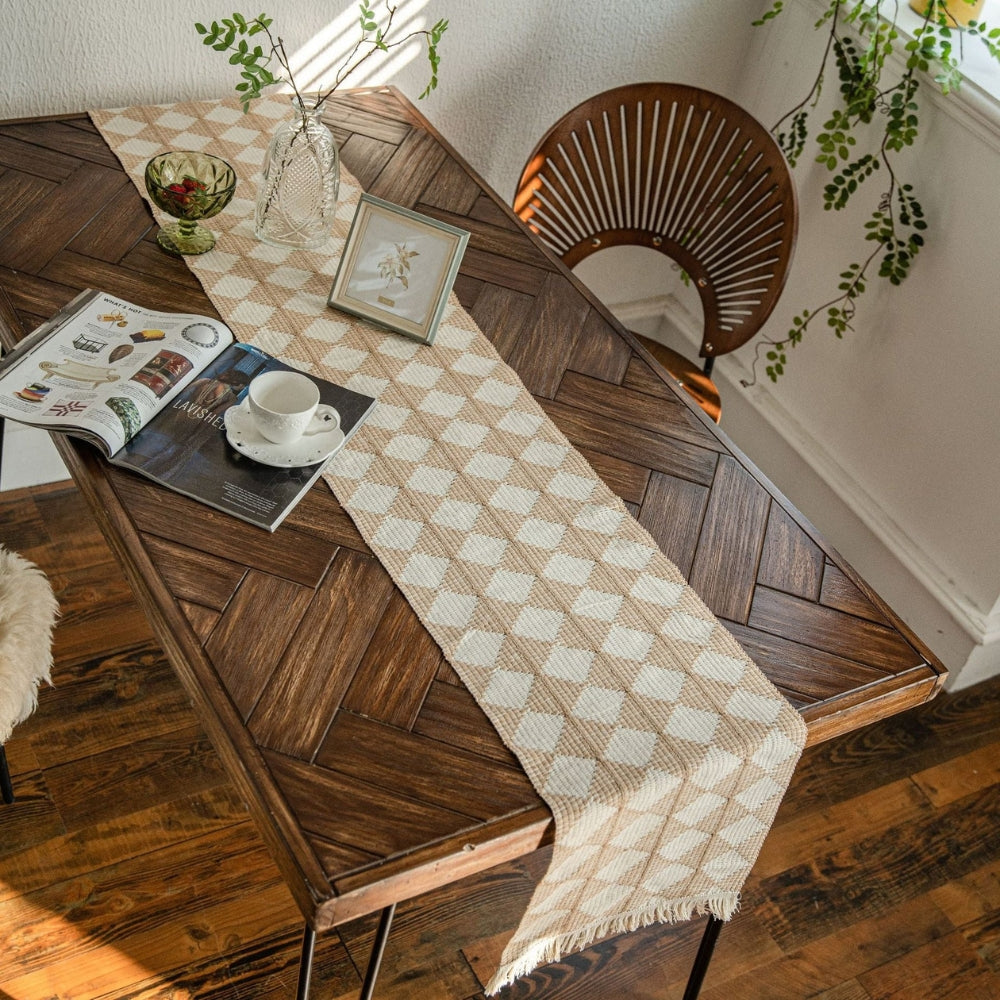 Stitching Tassel Diamond Table Runner Sand Weave