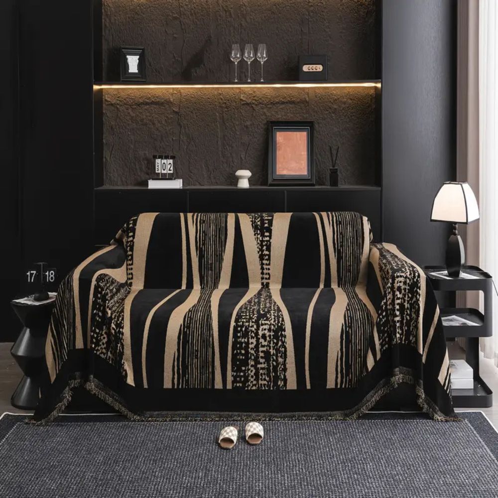 Stone Bohemian Fringe Sofa Cover Noir Cascade