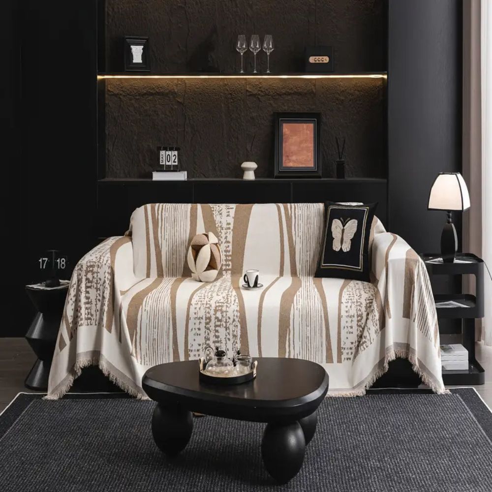 Stone Bohemian Fringe Sofa Cover Sand Drift