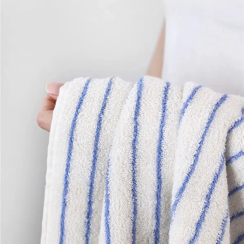 Striped Cotton Terry Towel Blue