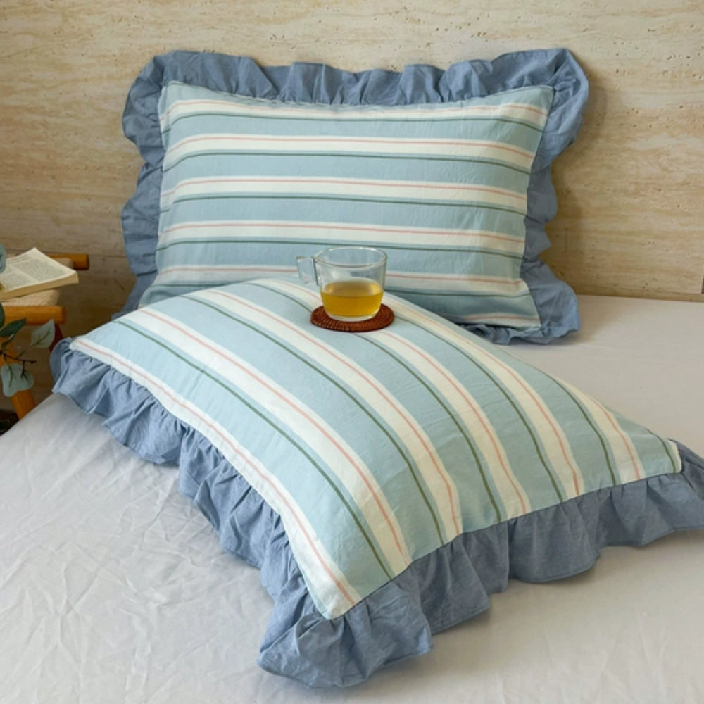 Striped Ruffled Lace Pillowcases in Multiple Colors Sky Stripe