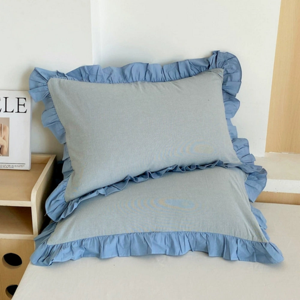 Striped Ruffled Lace Pillowcases in Multiple Colors Cloudy Sky
