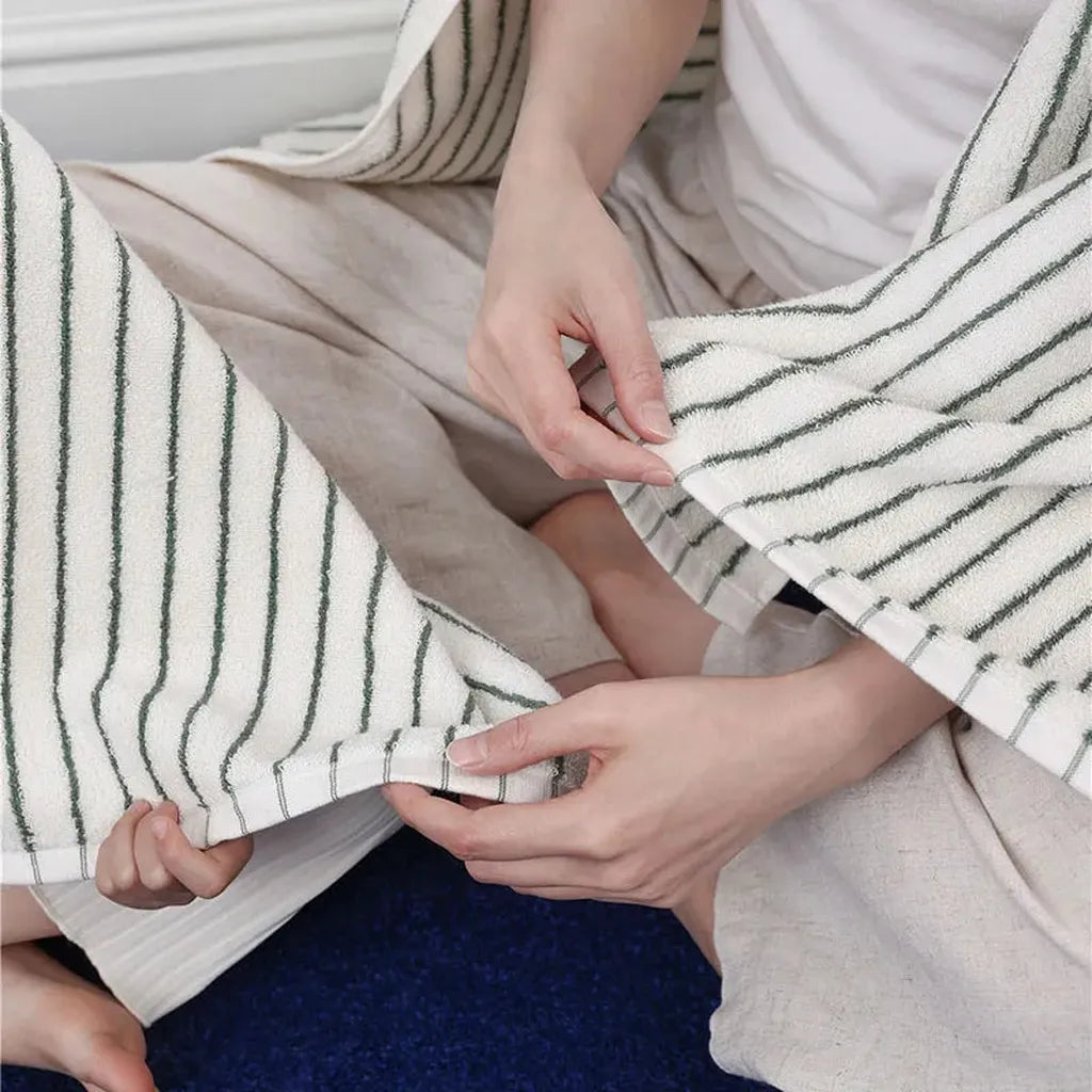 Striped Cotton Terry Towel Green