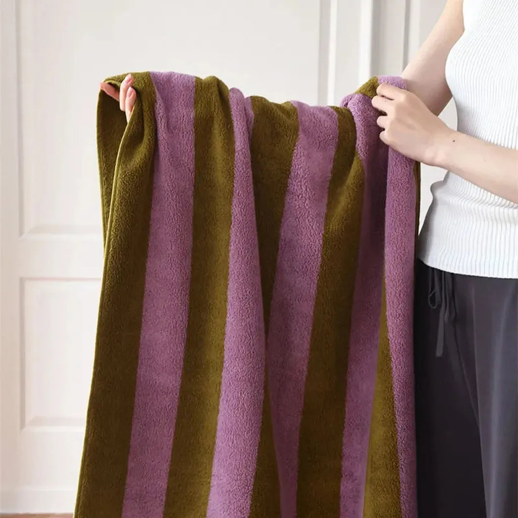 Striped Cotton Terry Towel Purple