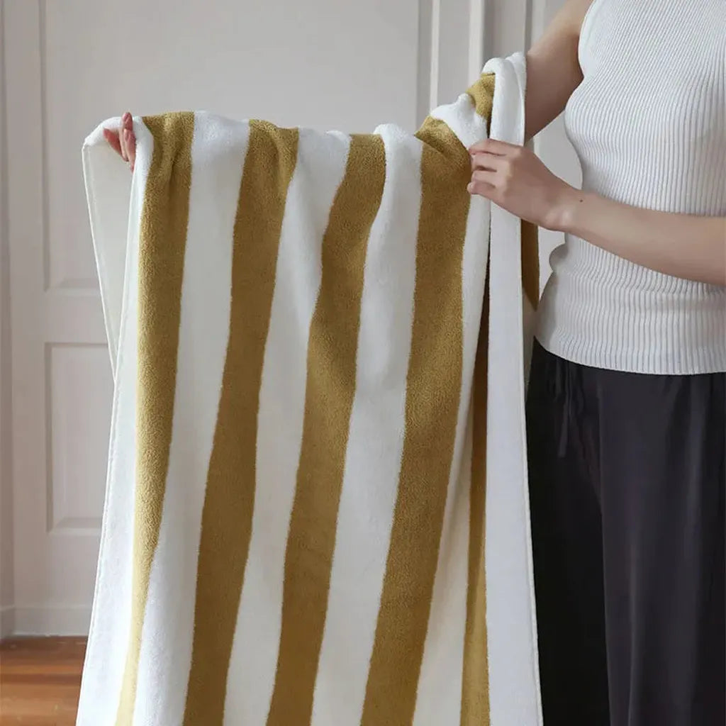 Striped Cotton Terry Towel Brown