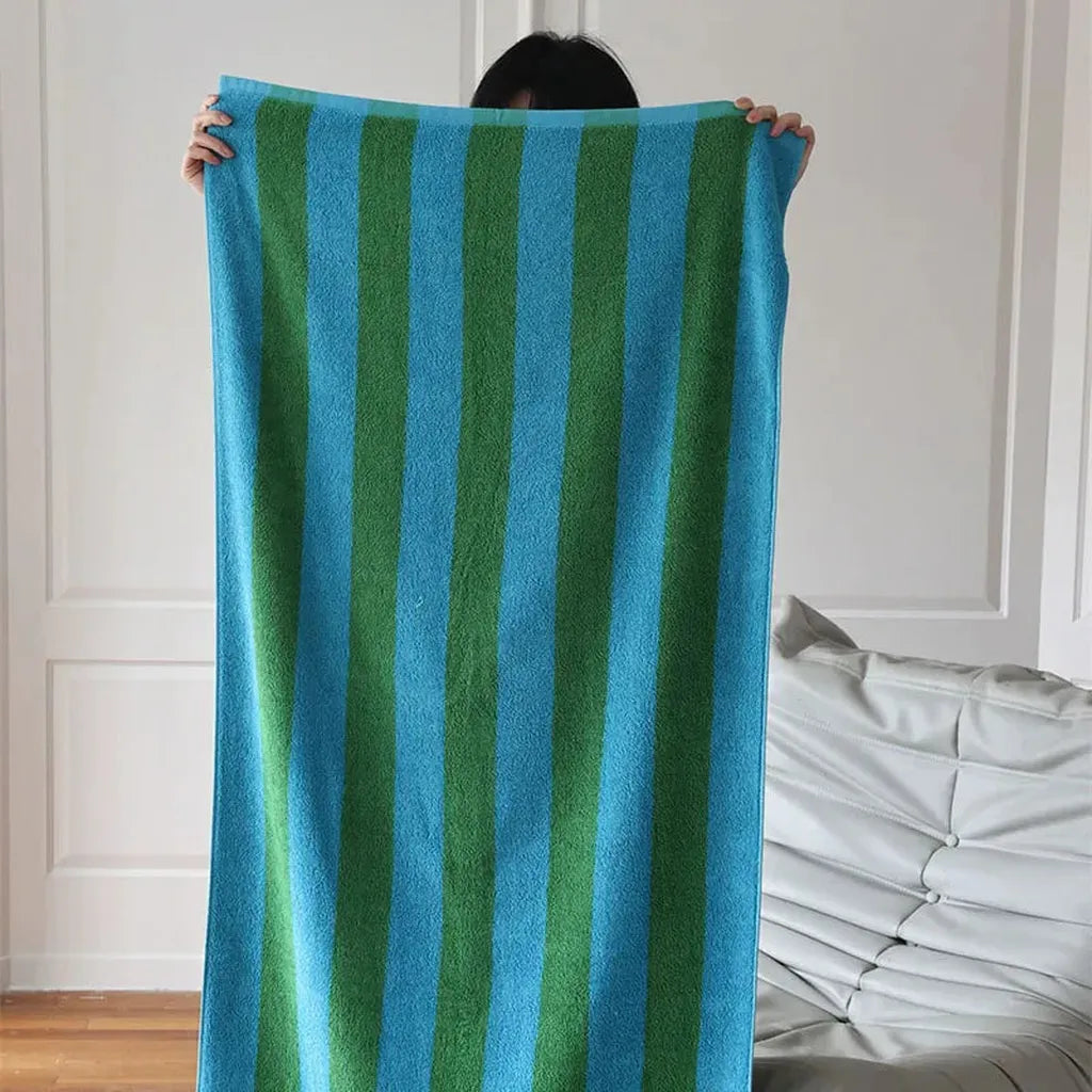 Striped Cotton Terry Towel Mint Blue