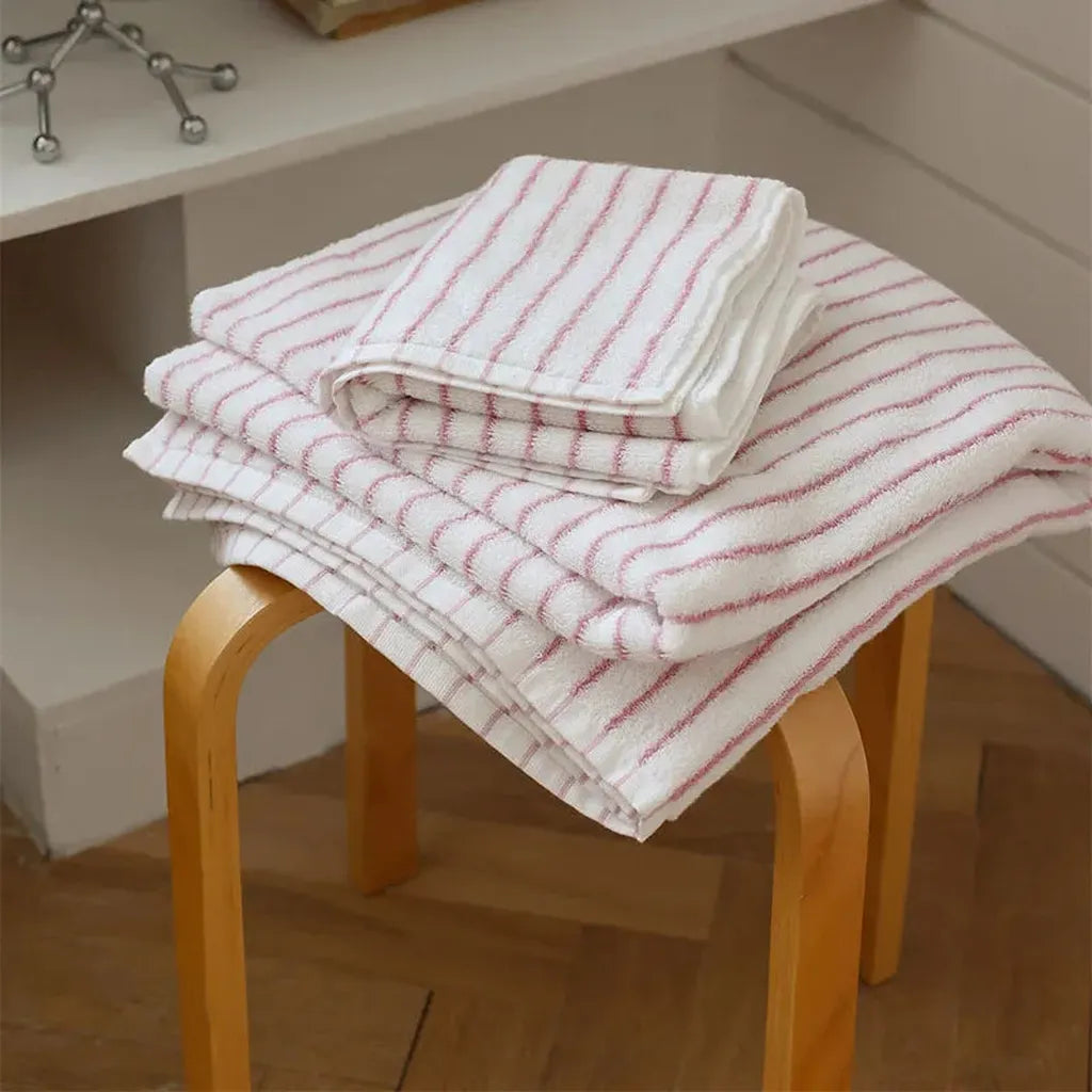 Striped Cotton Terry Towel Pink