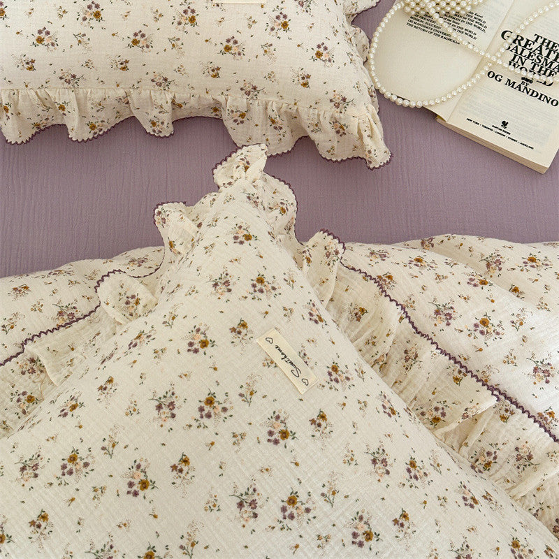 Lavender Floral Duvet Cover Set – Ruffled Cotton Gauze