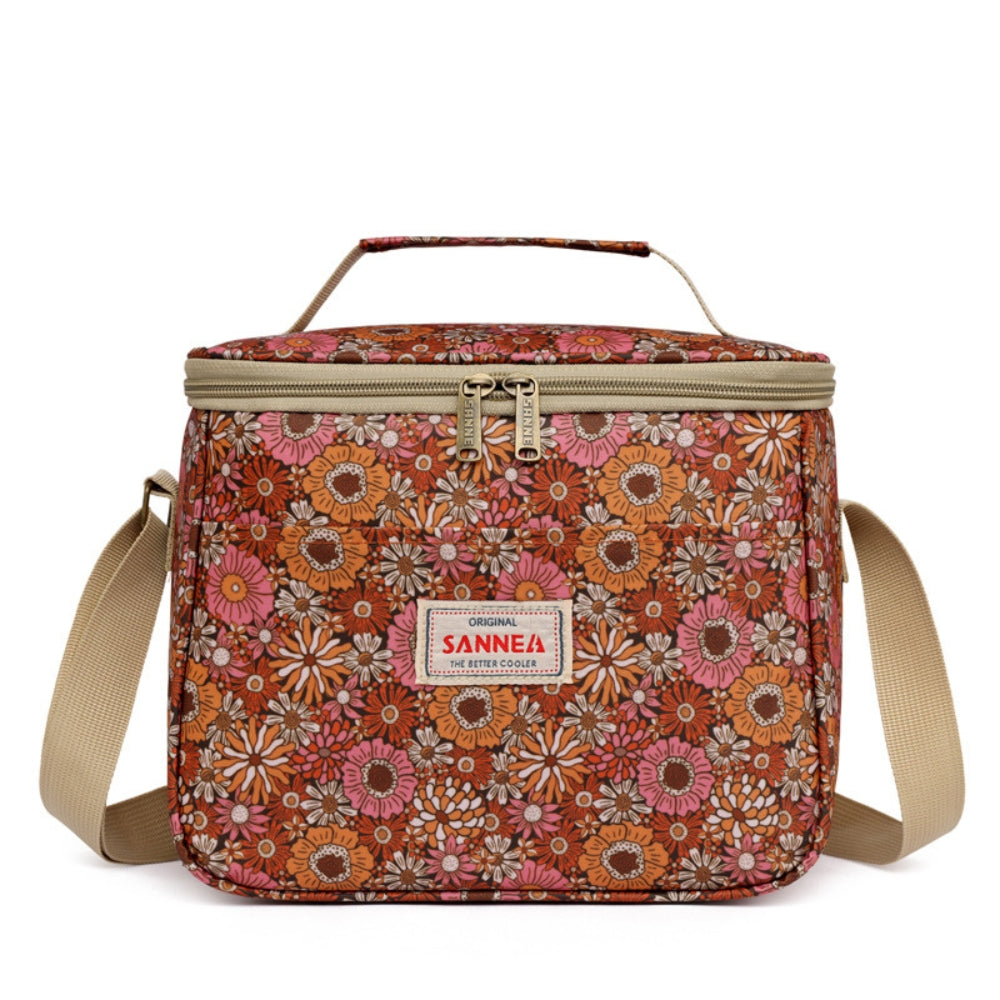Stylish Retro Floral Insulated Picnic Lunch Bag Retro Orange