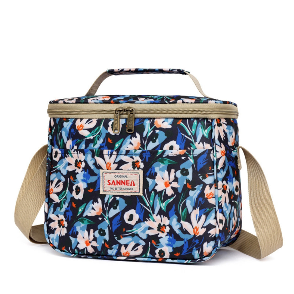 Stylish Retro Floral Insulated Picnic Lunch Bag Navy Leaf