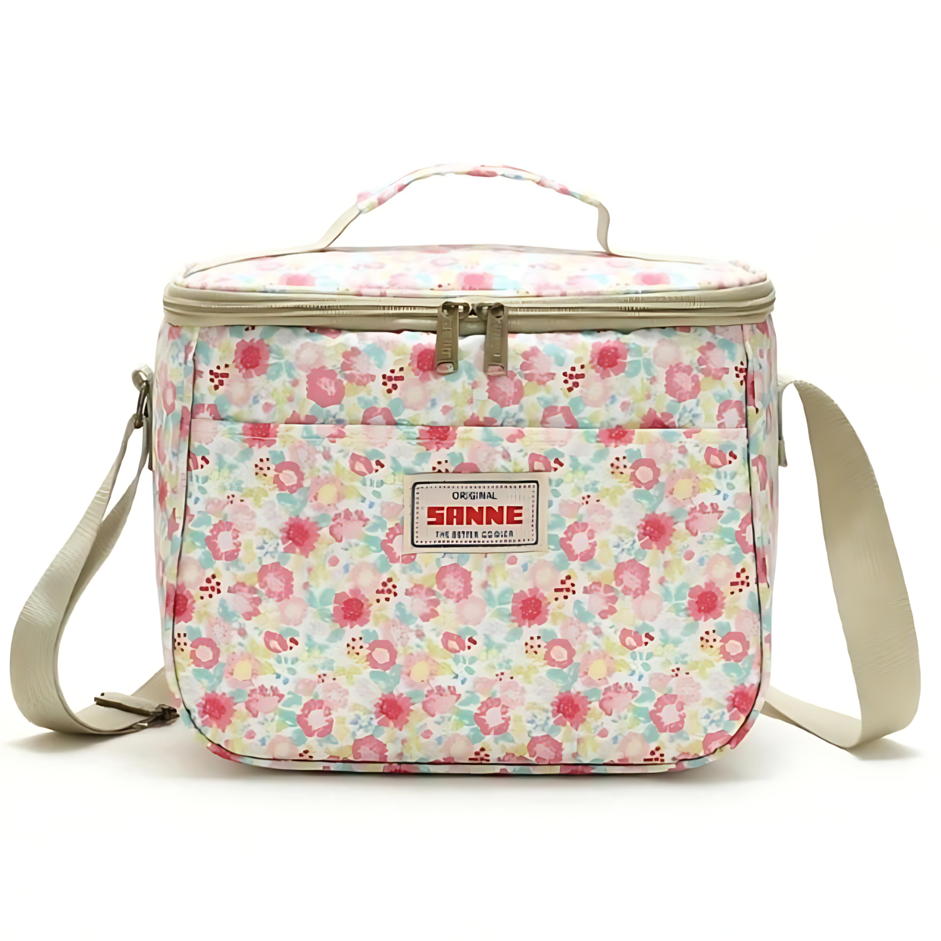 Stylish Retro Floral Insulated Picnic Lunch Bag Pastel Pink