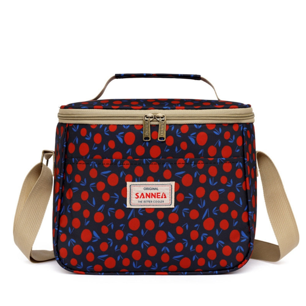 Stylish Retro Floral Insulated Picnic Lunch Bag Cherry Navy