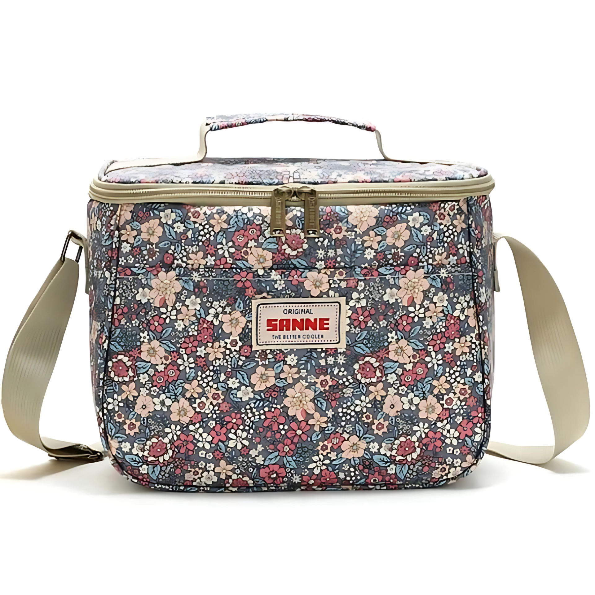 Stylish Retro Floral Insulated Picnic Lunch Bag Dusty Rose