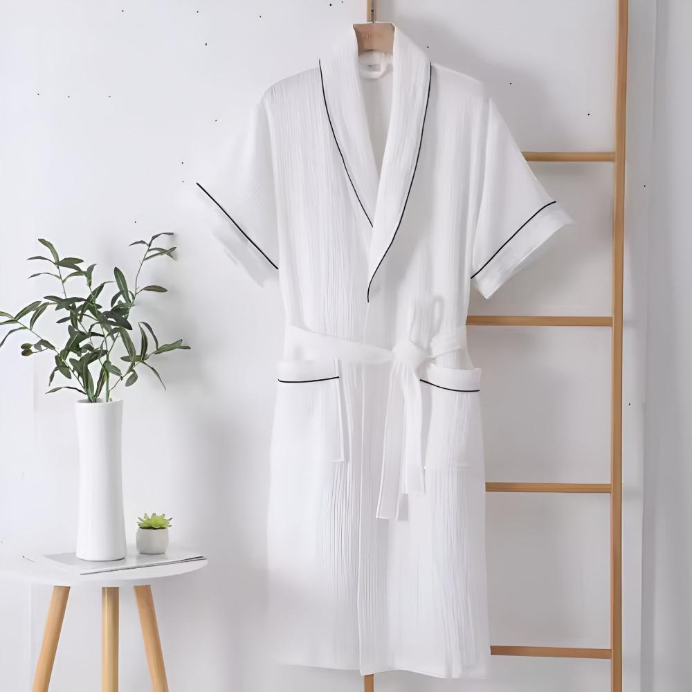 Hana Lightweight Cotton Gauze Bathrobe White