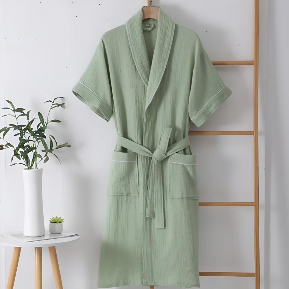 Hana Lightweight Cotton Gauze Bathrobe Green