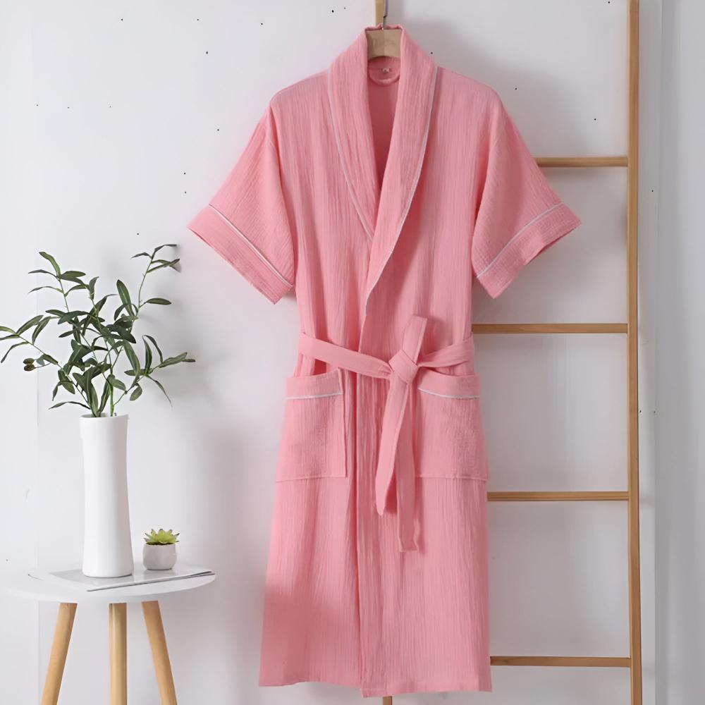 Hana Lightweight Cotton Gauze Bathrobe Pink