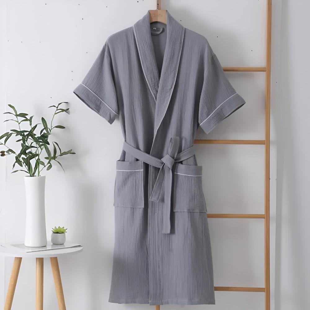 Hana Lightweight Cotton Gauze Bathrobe Gray