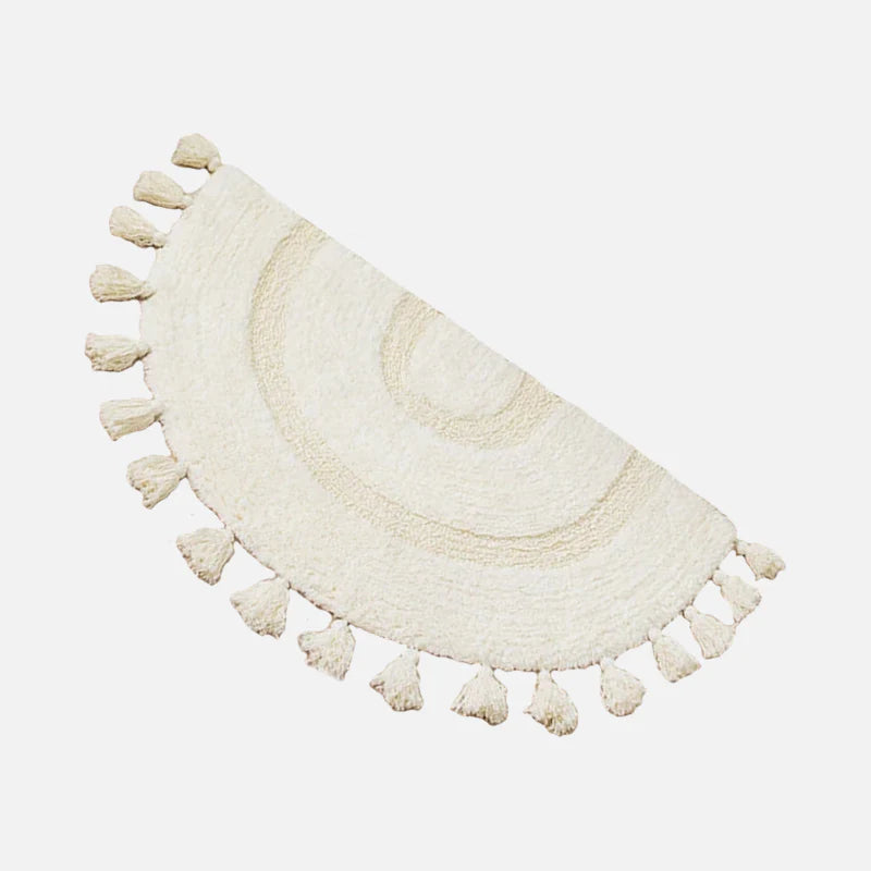 Sunburst Boho Tasseled Plush Rug White