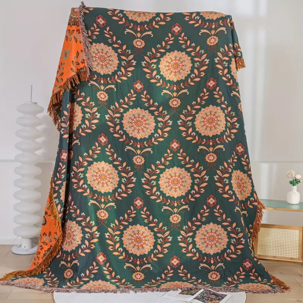 Sunfern Vintage Reversible Cotton Blanket Terracotta Garden