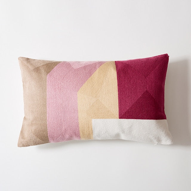 Sunset Modern Geometric Lumbar Pillow Cover Berry Punch