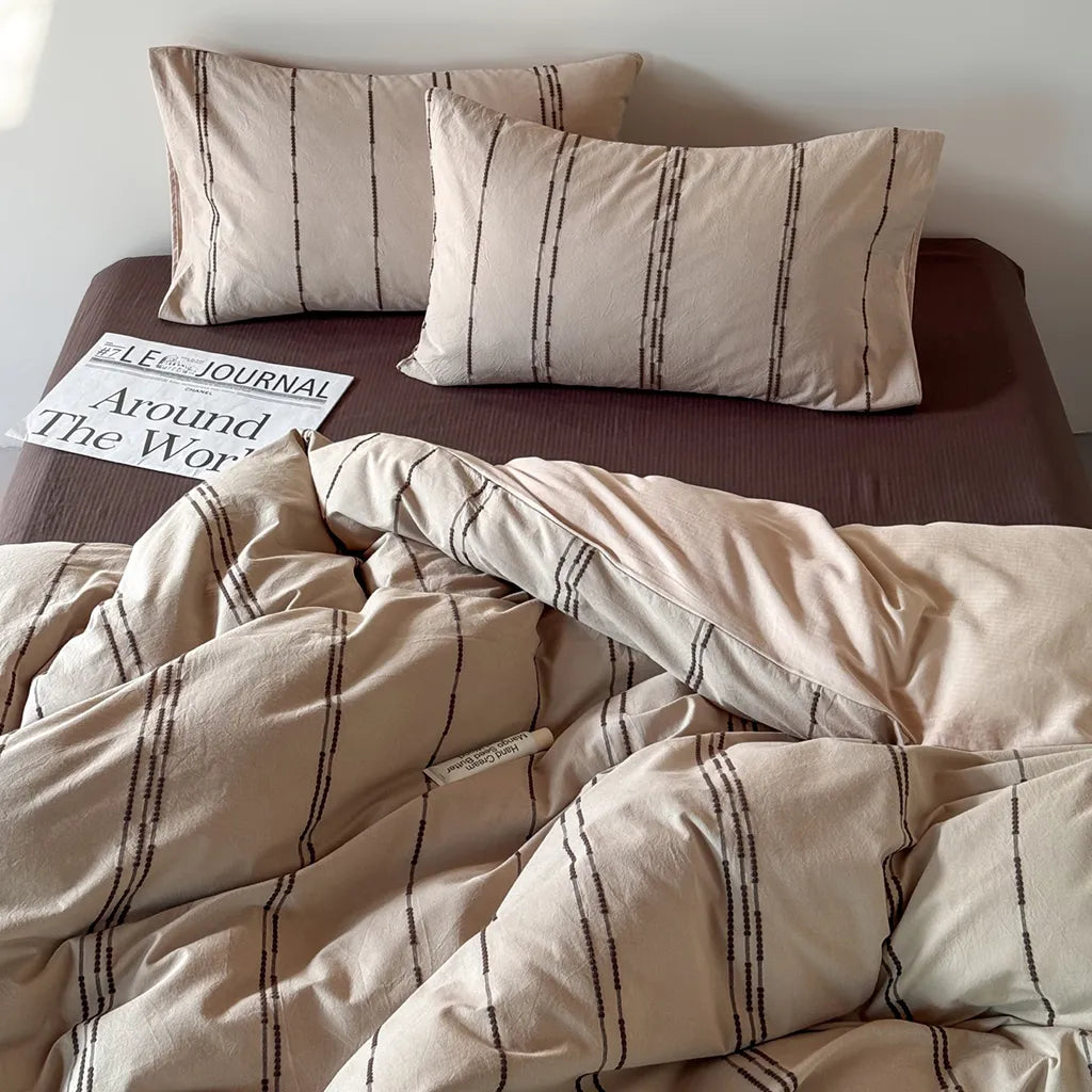 Sunset Striped Jacquard Duvet Cover Beige