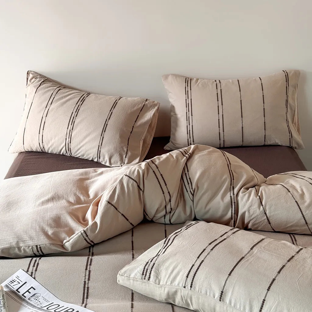 Sunset Striped Jacquard Duvet Cover Beige