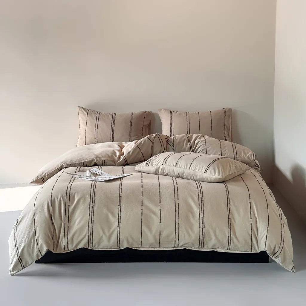 Sunset Striped Jacquard Bedding Set Beige