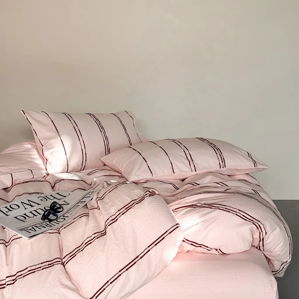 Sunset Striped Jacquard Duvet Cover Pink