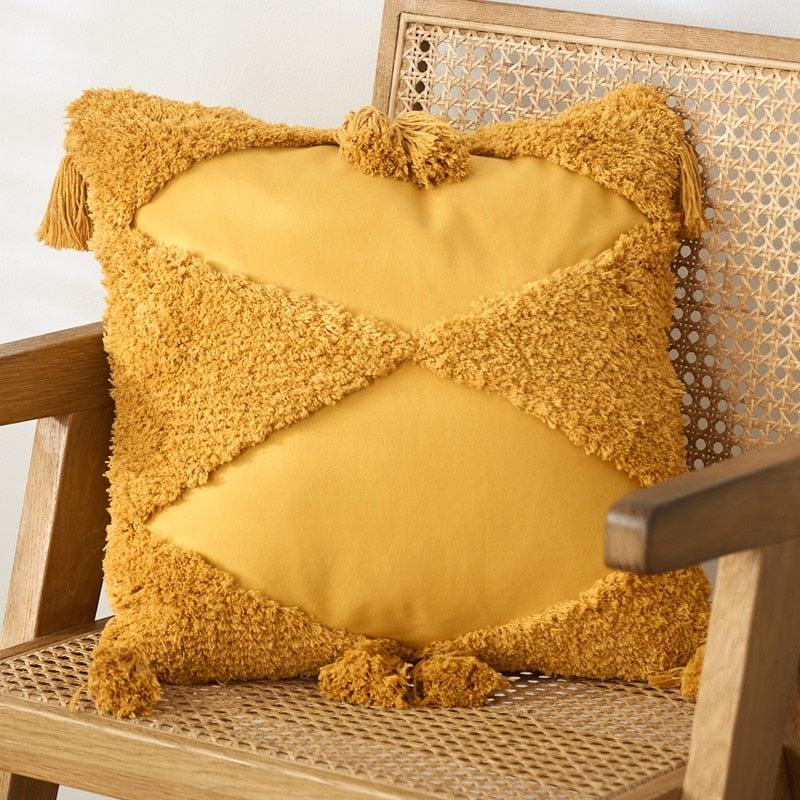 Sunshine Tufted Cotton Pillow Cover Mustard Yellow