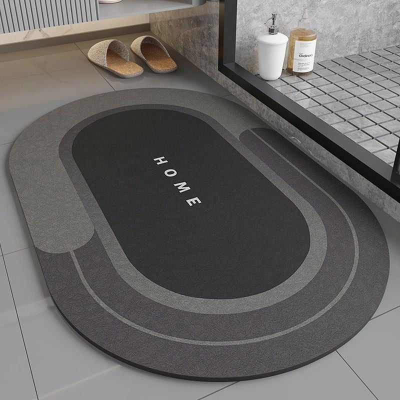 Super Absorbent Non Slip Bath Mat Black Oval