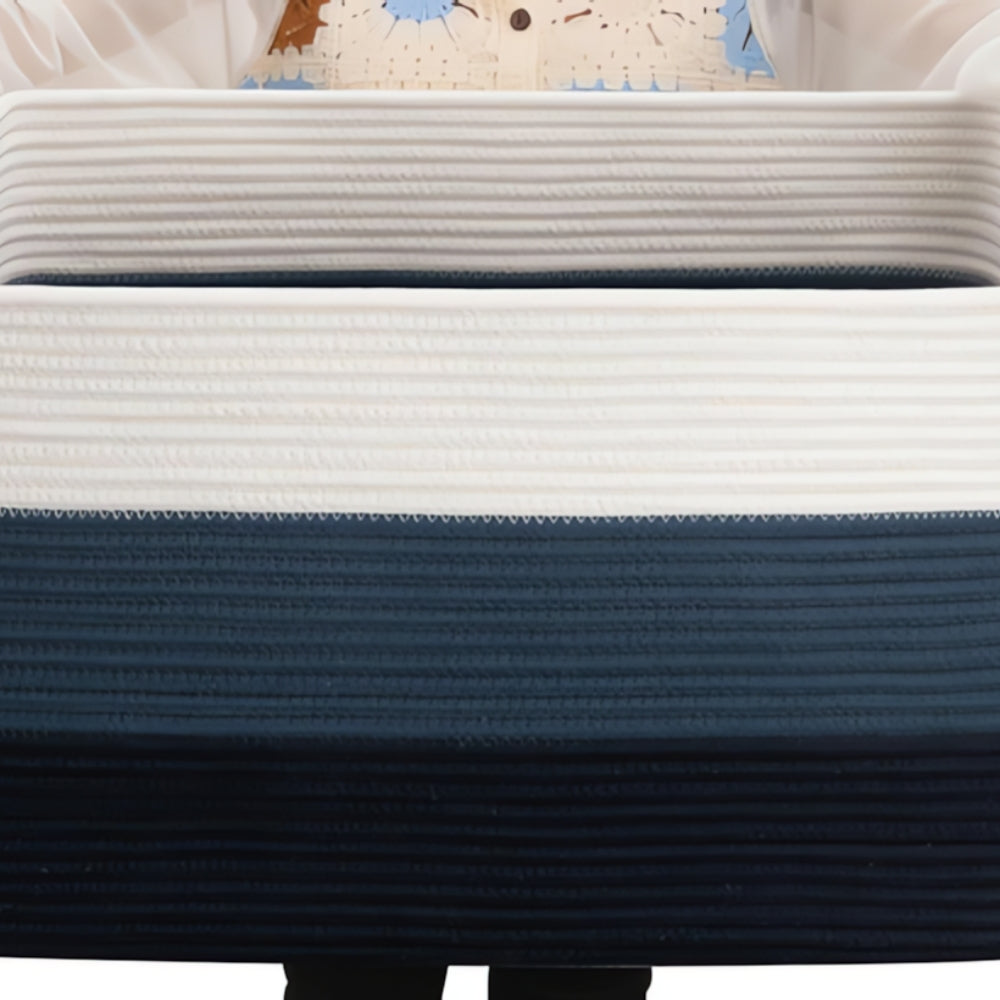 Woven Cotton Rope Storage Basket Tricolor Blue 15"x10"x9"
