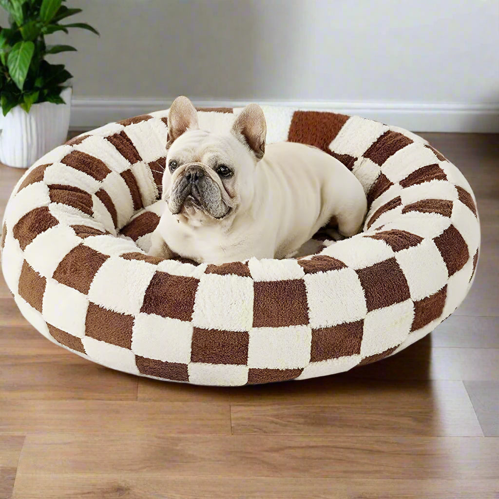 Snuggle Floral Checkerboard Pet Bed Brown Checkered
