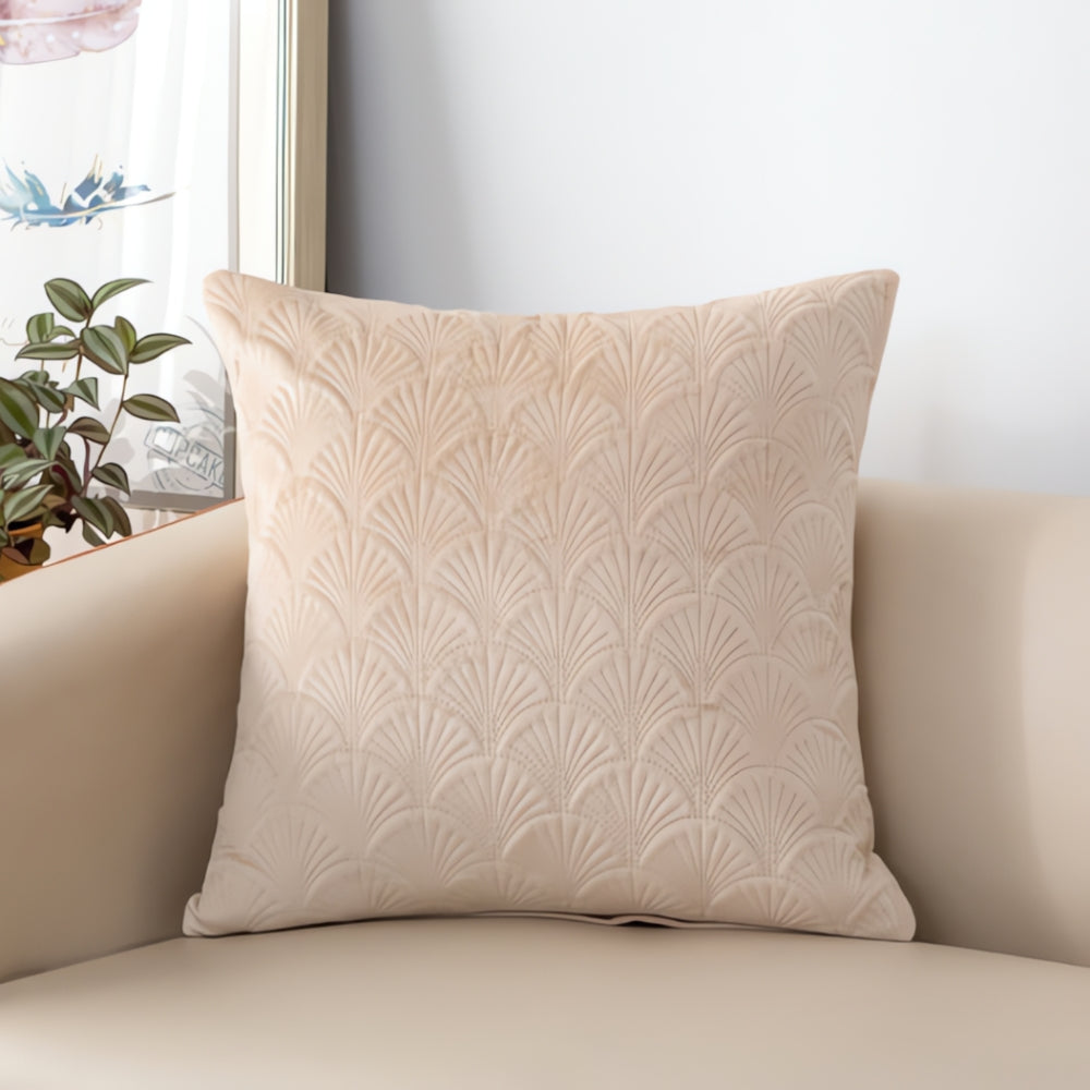 Coastal Velvet Shell Cushion Cover Beige 18"x18"