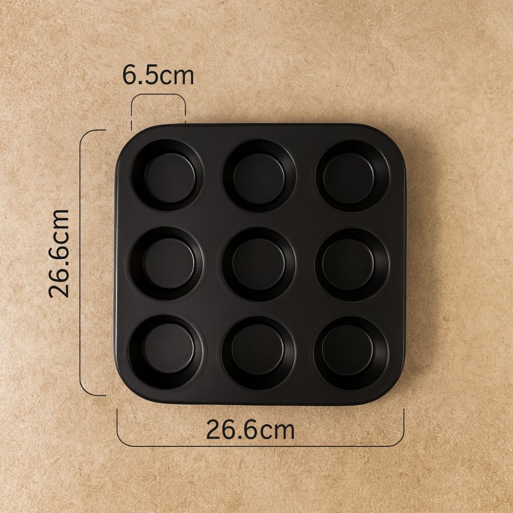 Sweet Bake Cupcake & Muffin Tray Pan Black 9 holes