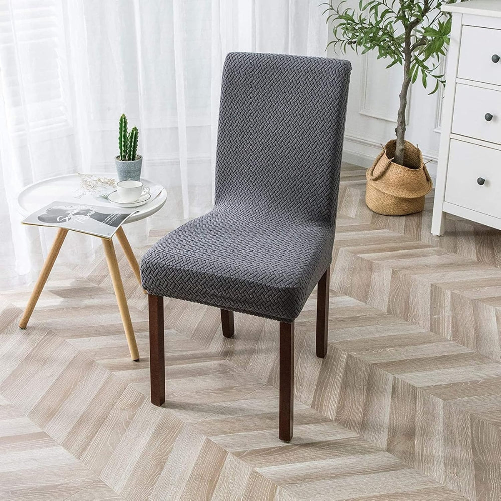 Sylva Jacquard Velvet Stretch Dining Chair Cover Charcoal Gray