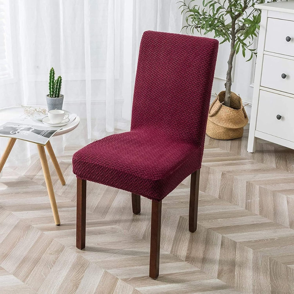 Sylva Jacquard Velvet Stretch Dining Chair Cover Wine Red
