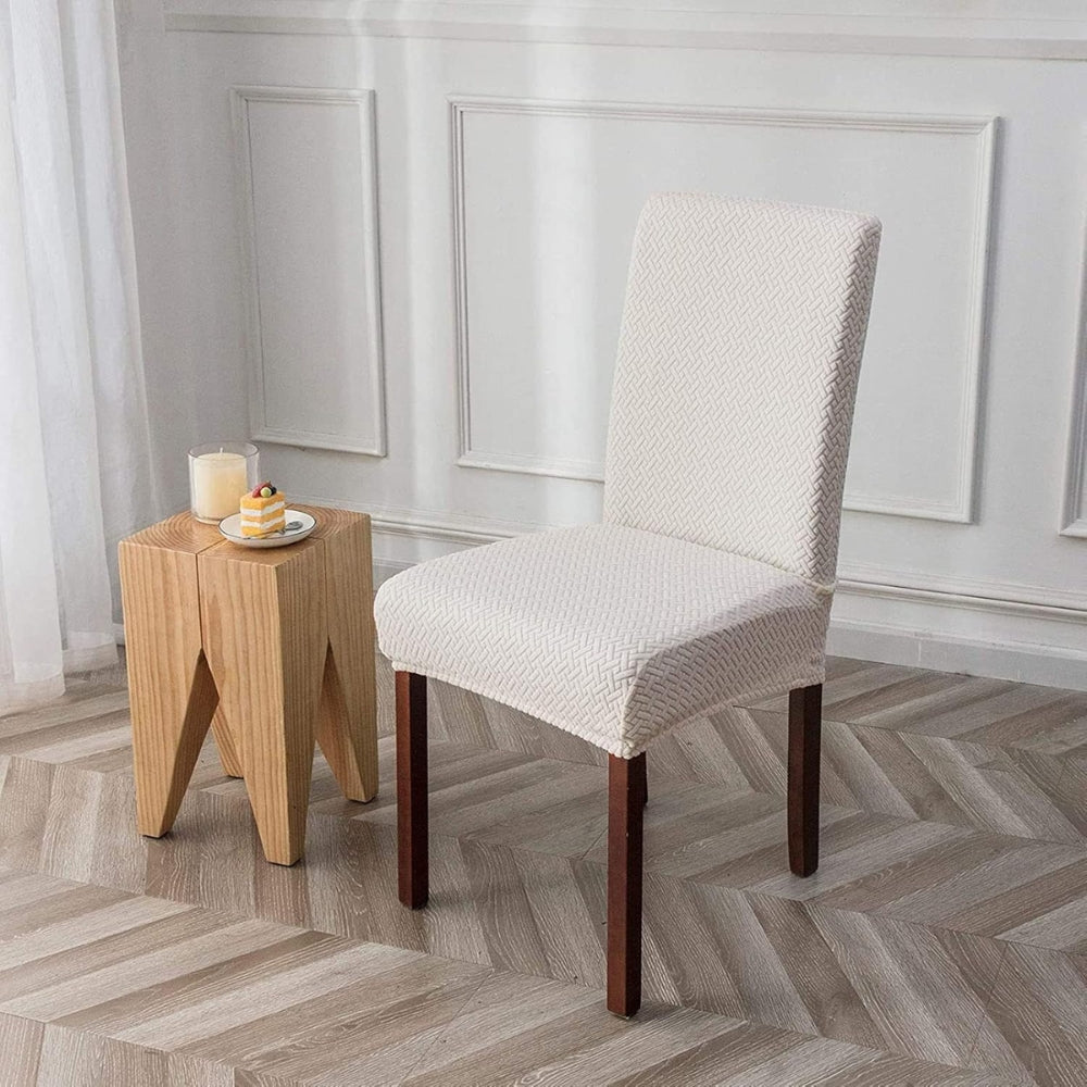 Sylva Jacquard Velvet Stretch Dining Chair Cover Soft White