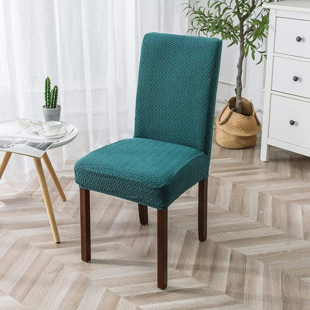 Sylva Jacquard Velvet Stretch Dining Chair Cover Teal Blue