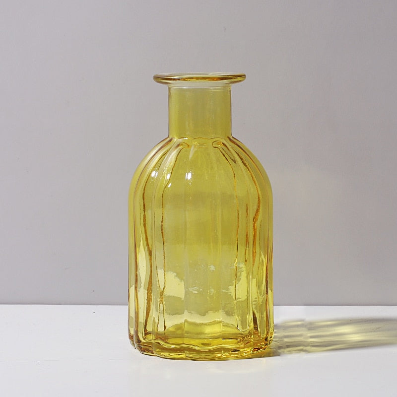 Sylvie Glass Flower Vase Yellow Ridged